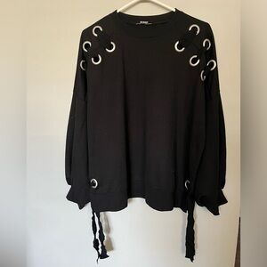 ❤️2/$50❤️[S] ZARA TRAFALUC Black Lace Up Silver Ring Ties LS Sweatshirt